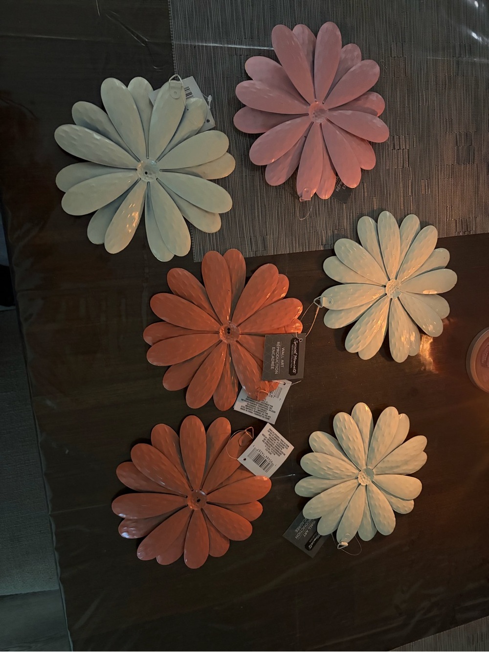 Set of Decorative Metal Daisy Wall Flowers - White, Pink, Coral